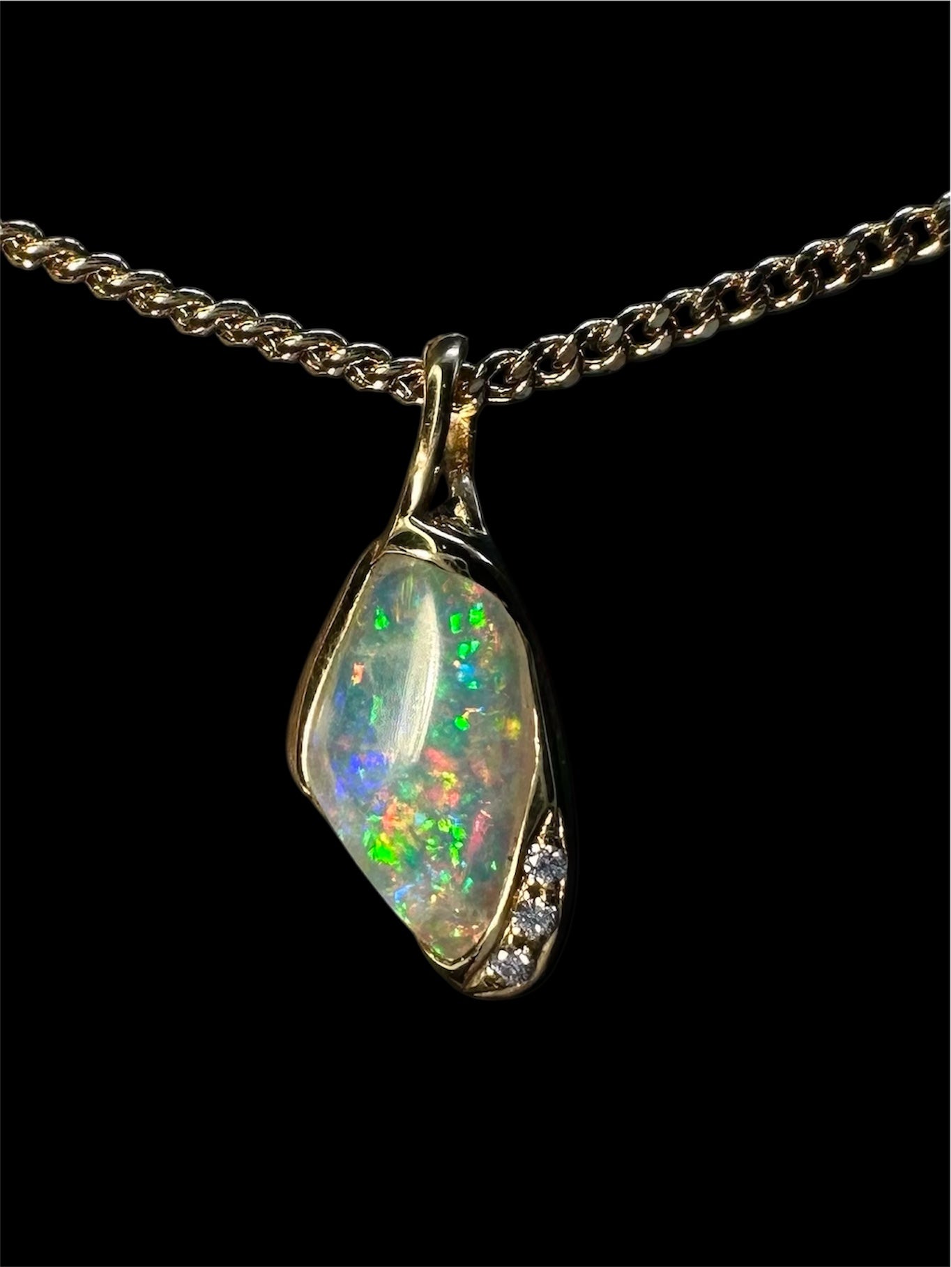 18ct Gold Solid Opal Pendant with Diamonds