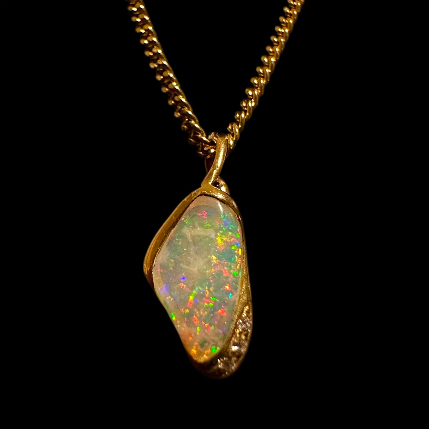 18ct Gold Solid Opal Pendant with Diamonds