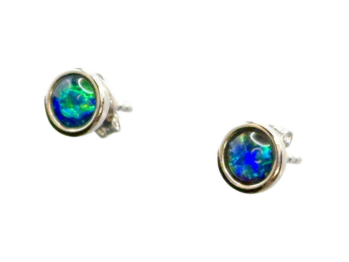 Sterling Silver Triplet Opal Stud Earrings