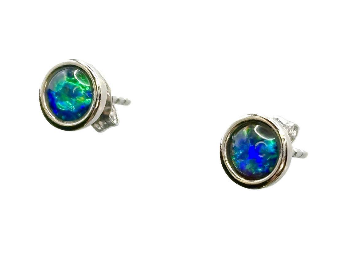 Sterling Silver Triplet Opal Stud Earrings