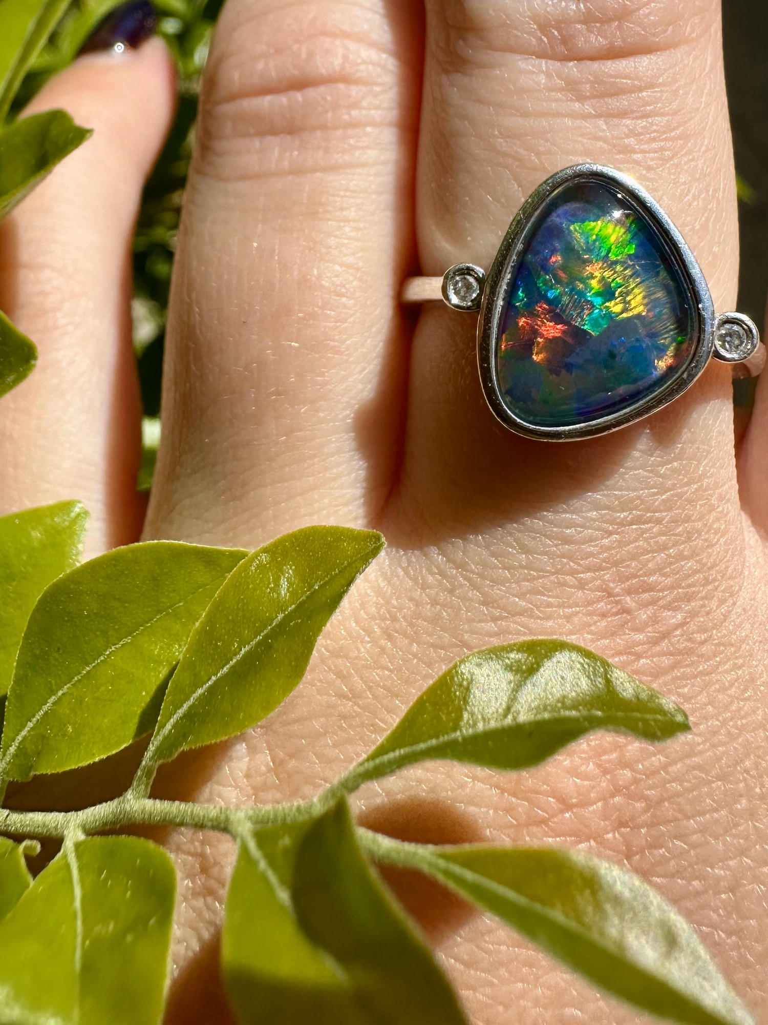 Australian opal sterling silver ring