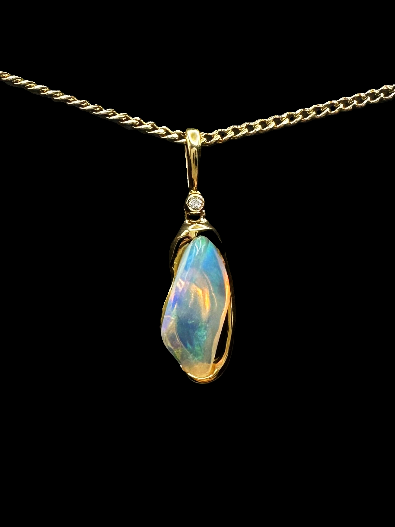 18ct Gold Solid Opal Pendant with Diamond