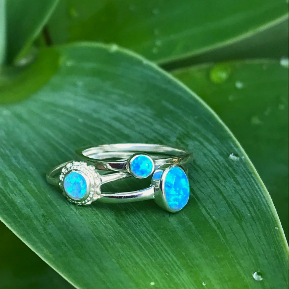 Opalite sterling silver rings