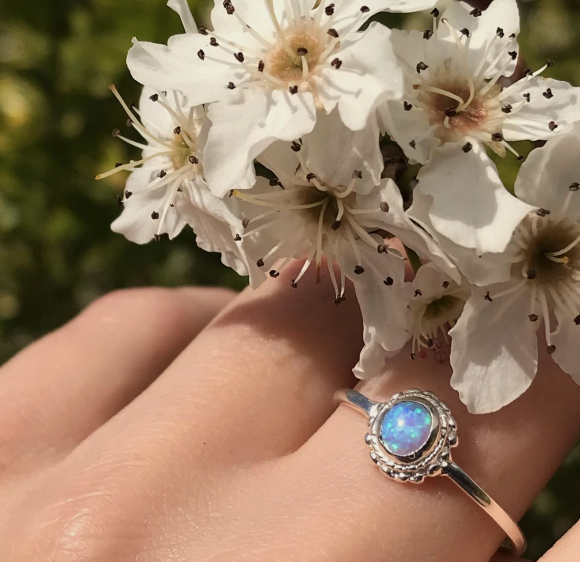 lab-created opal sterling silver ring