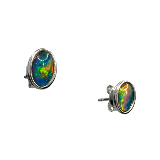 Australian triplet opal sterling silver studs