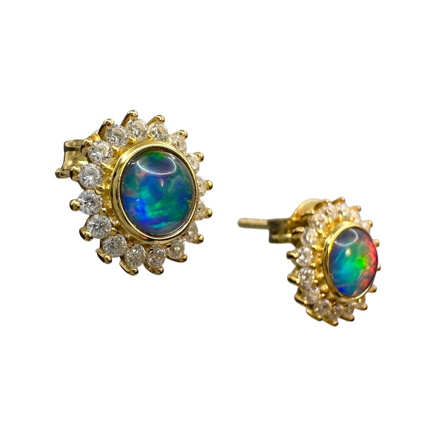 Gold-Plated Triplet Opal Stud Earrings