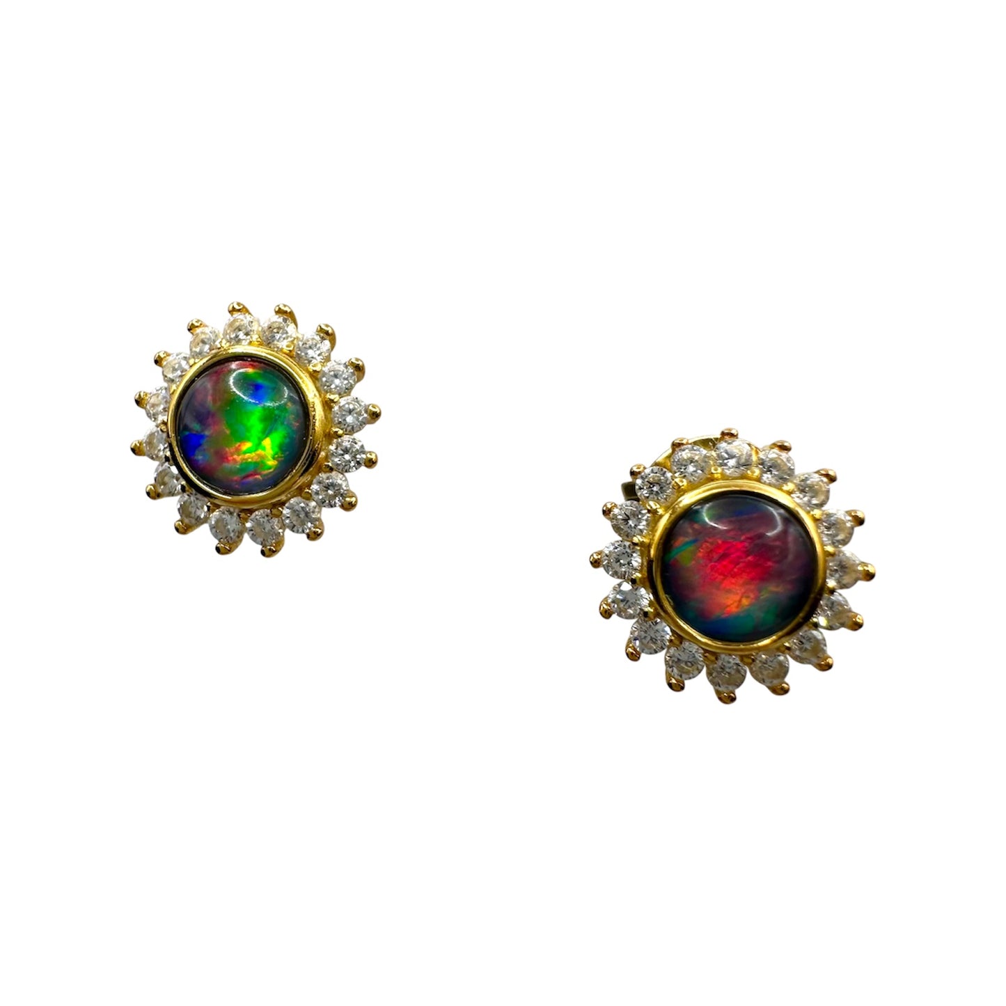 Gold-Plated Triplet Opal Stud Earrings