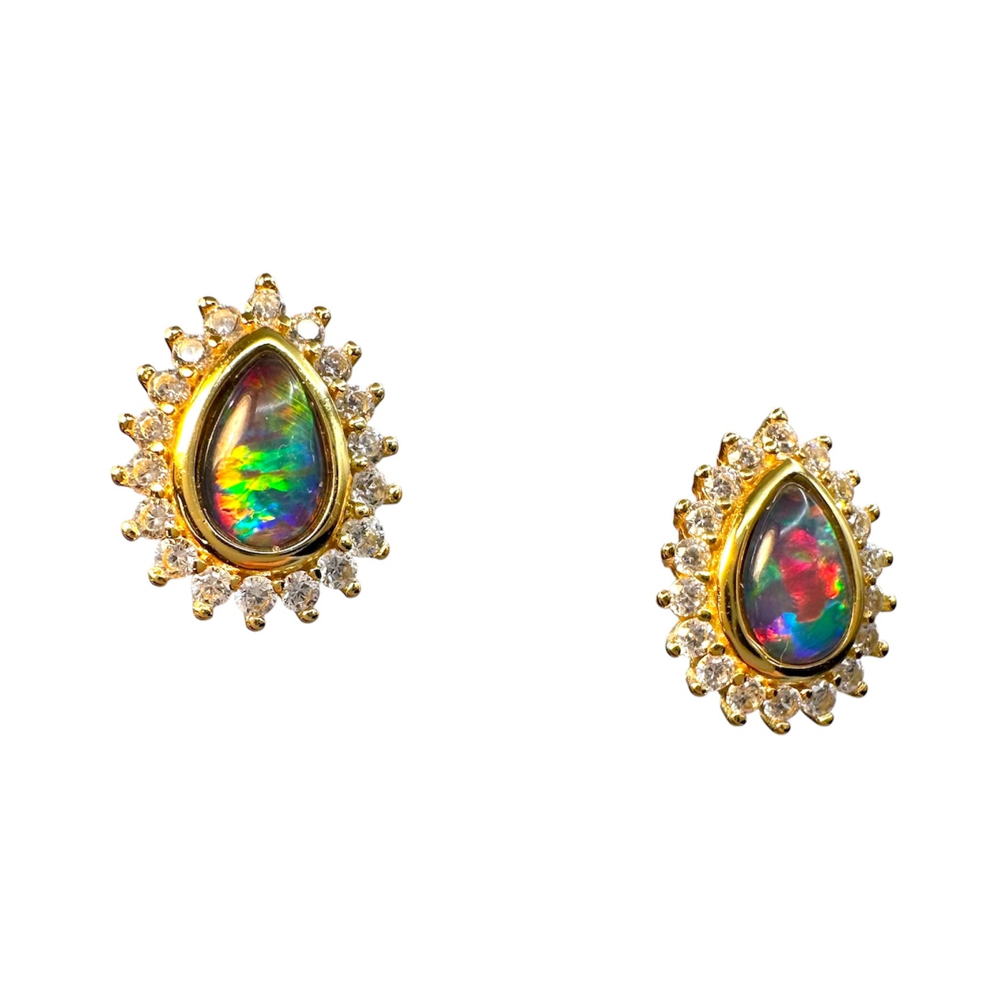 Gold-Plated Triplet Opal Stud Earrings