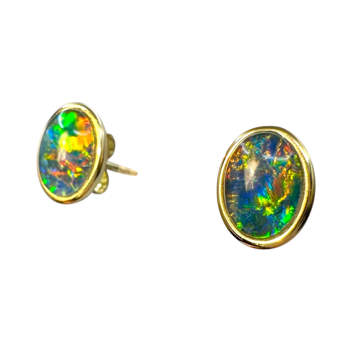 Gold-Plated Triplet Opal Stud Earrings