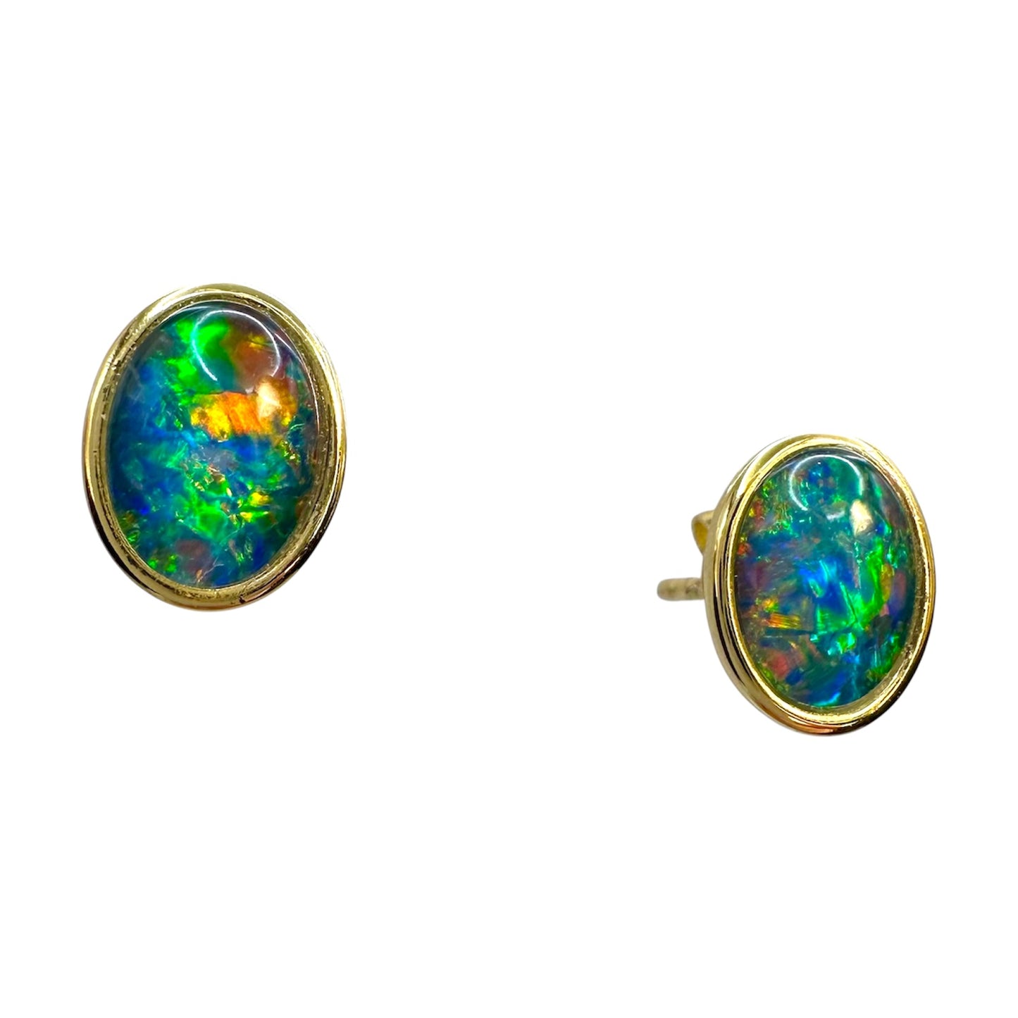 Gold-Plated Triplet Opal Stud Earrings