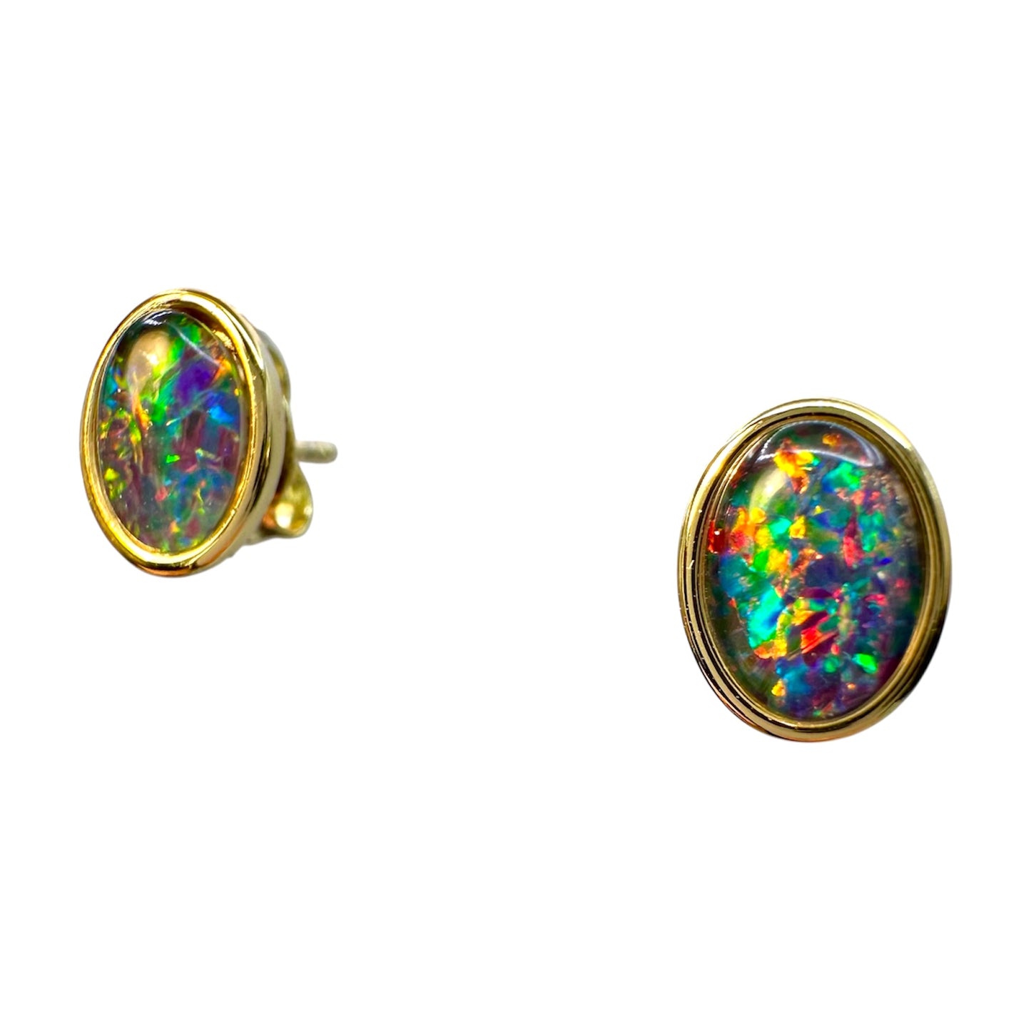 Gold-Plated Triplet Opal Stud Earrings