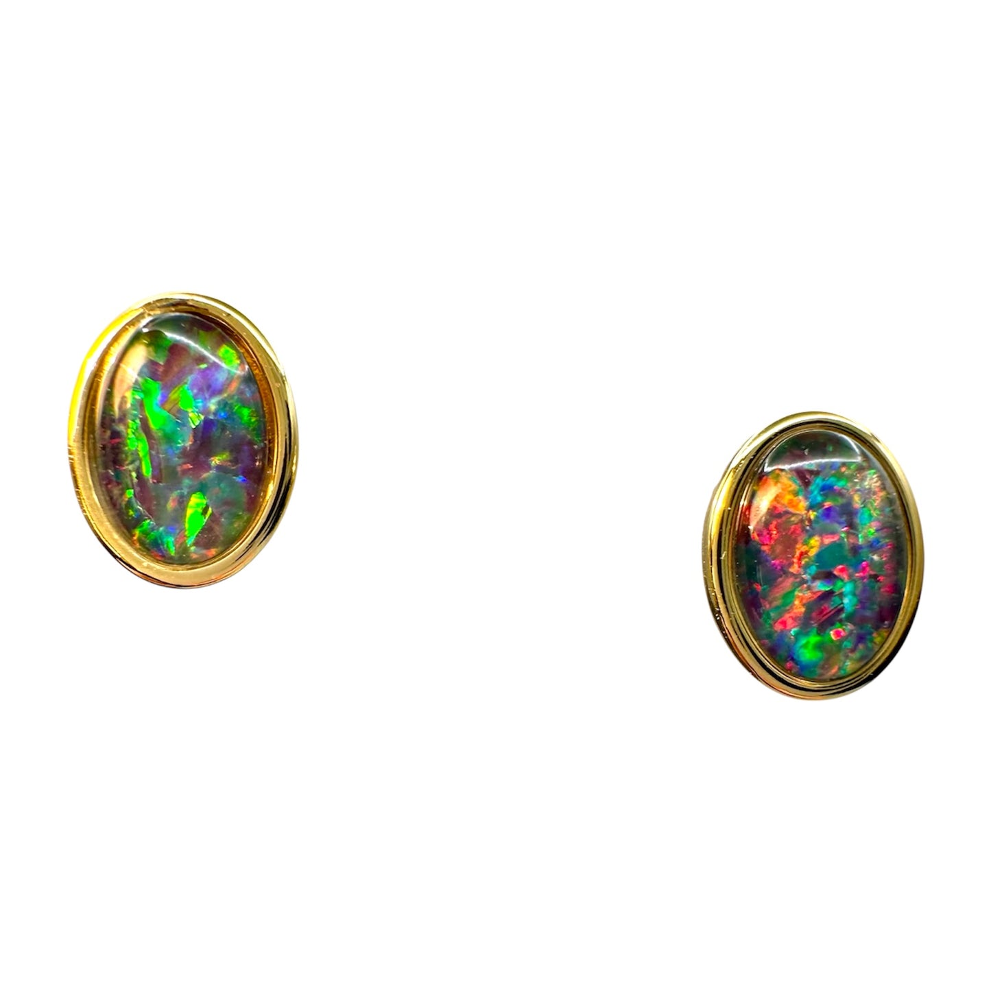 Gold-Plated Triplet Opal Stud Earrings