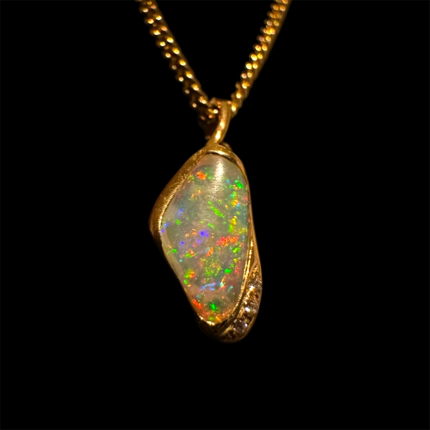 18ct Gold Solid Opal Pendant with Diamonds