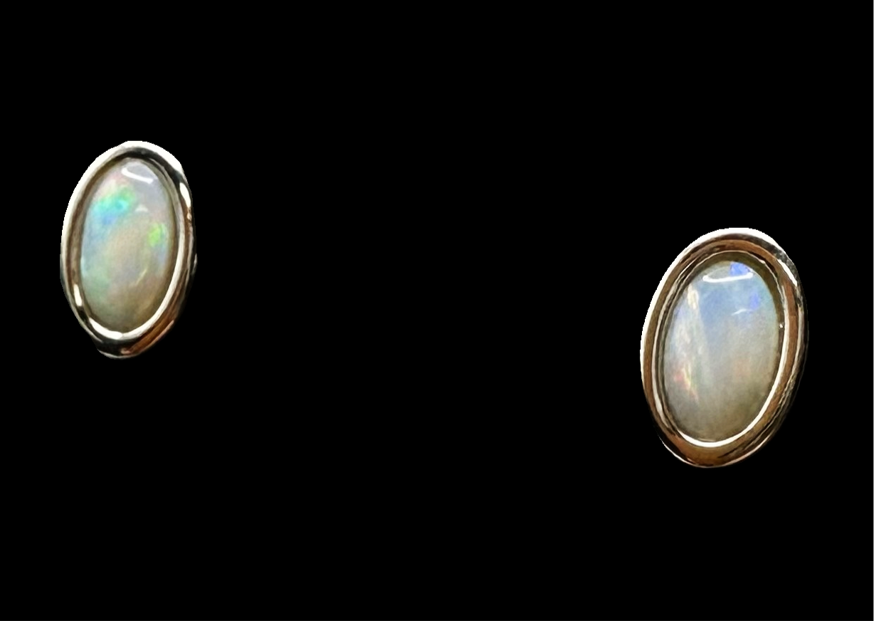Sterling Silver Solid Opal Stud Earrings