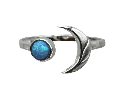 Sterling Silver Blue Opalite Moon Ring