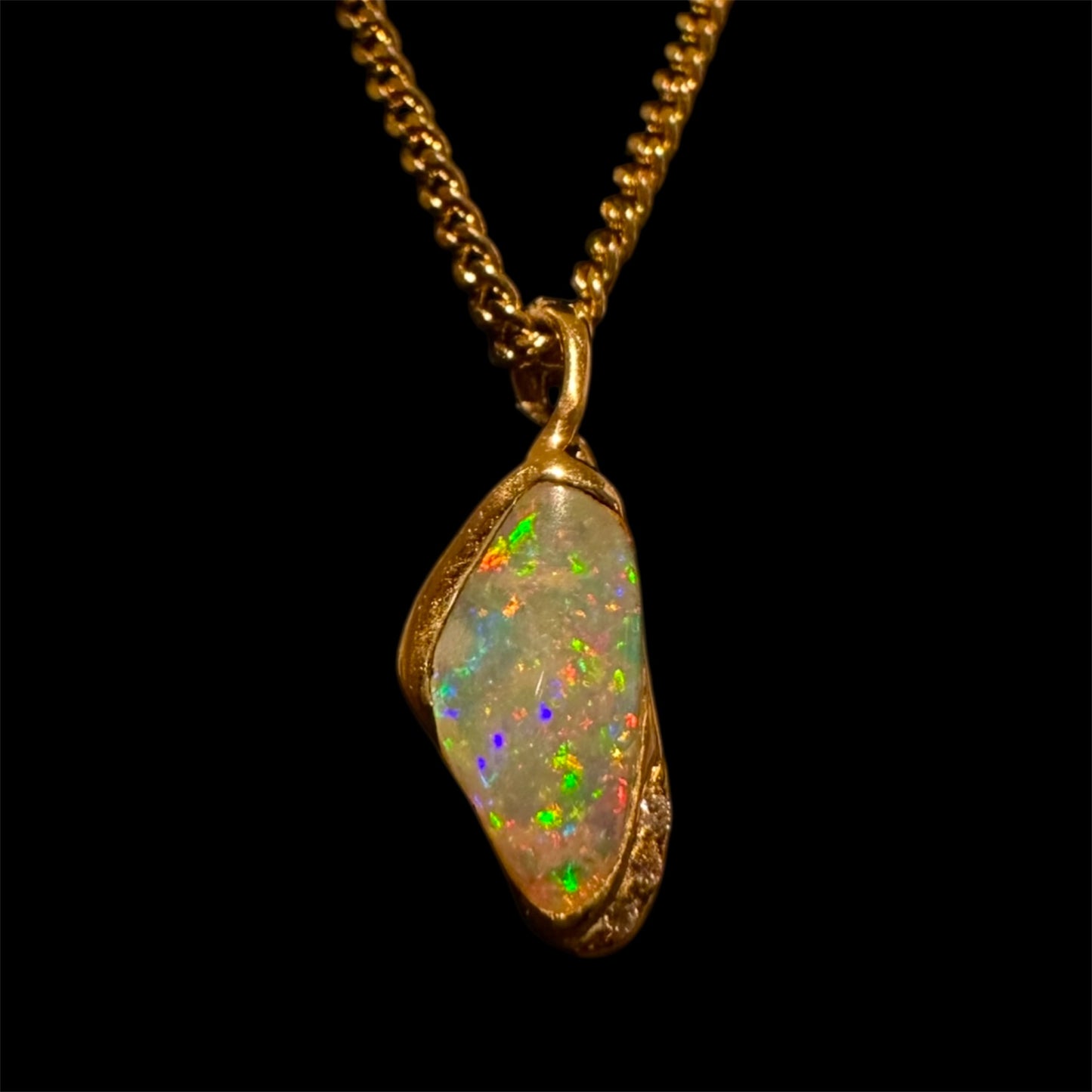 18ct Gold Solid Opal Pendant with Diamonds