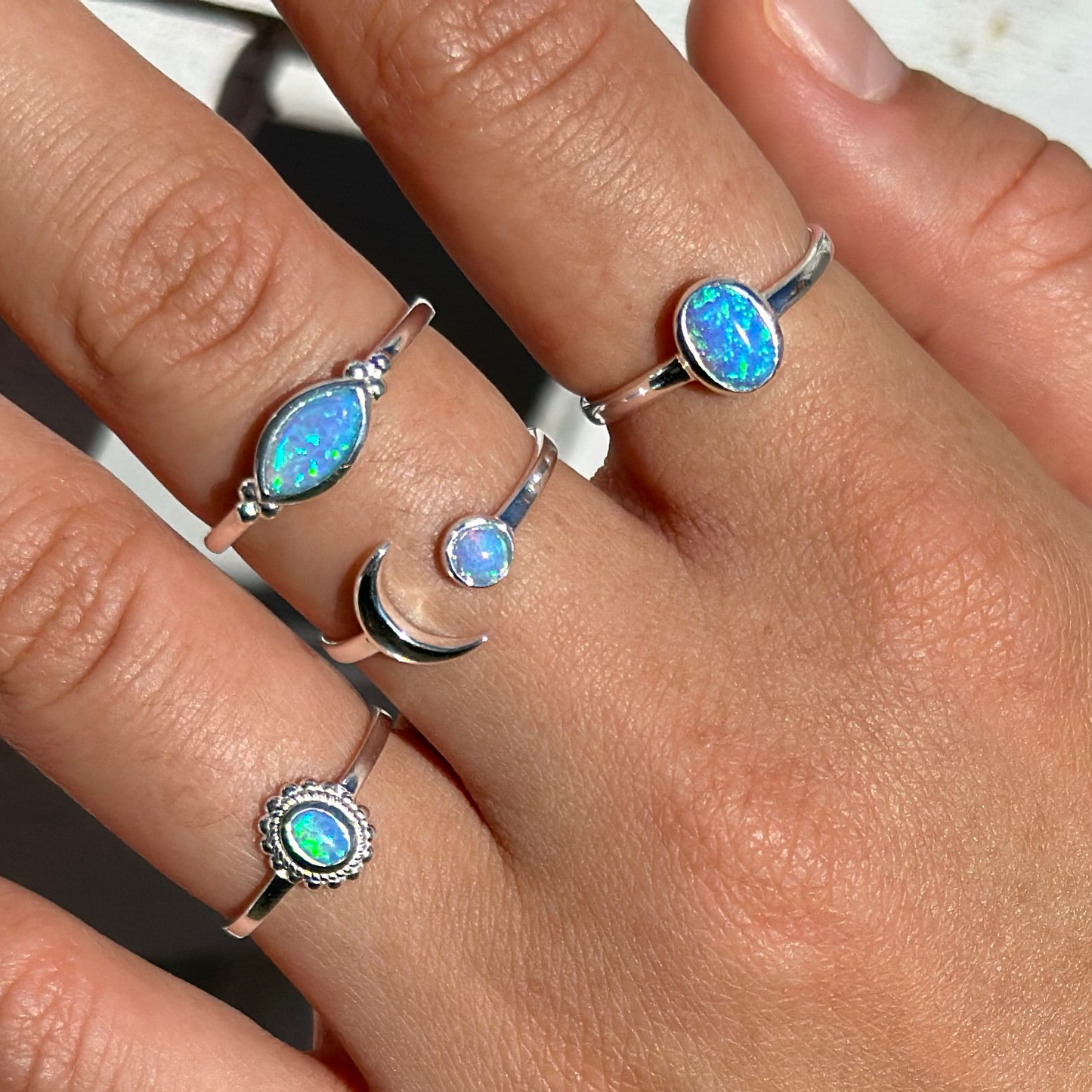 Sterling Silver Blue Opalite Moon Ring