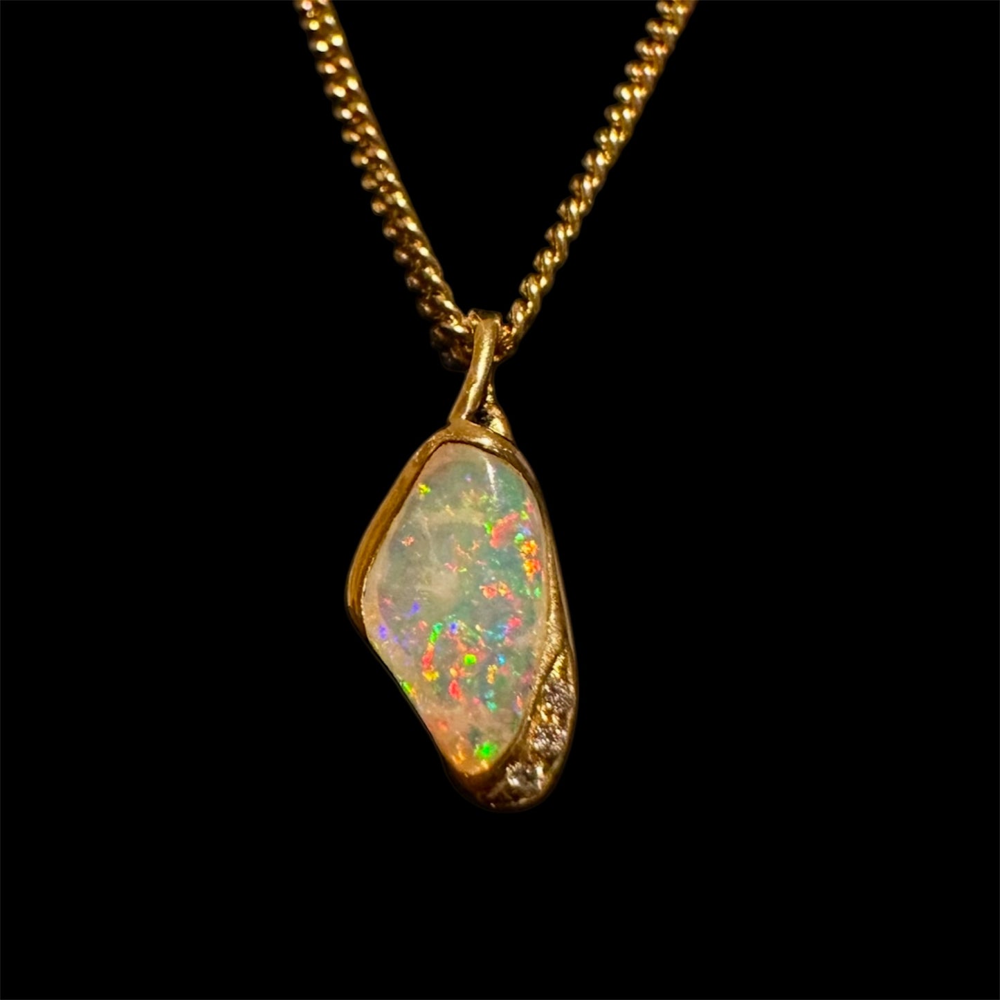 18ct Gold Solid Opal Pendant with Diamonds