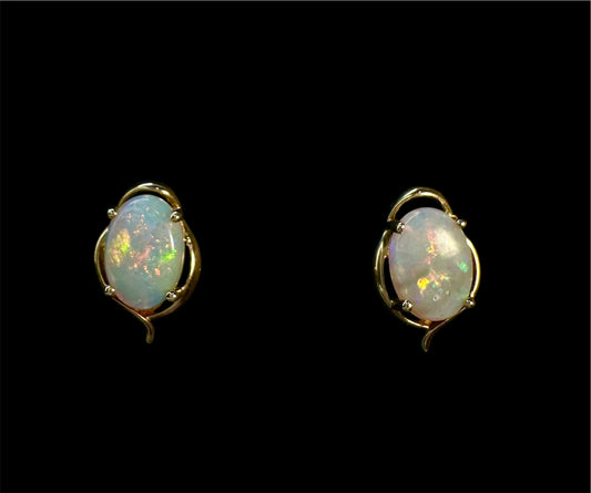 14ct Gold Solid Opal Stud Earrings