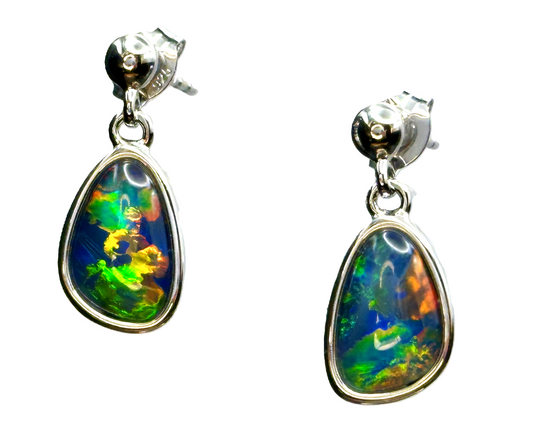 Sterling Silver Triplet Opal Earrings