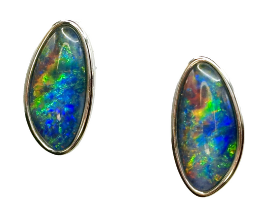 Sterling Silver Triplet Opal Stud Earrings