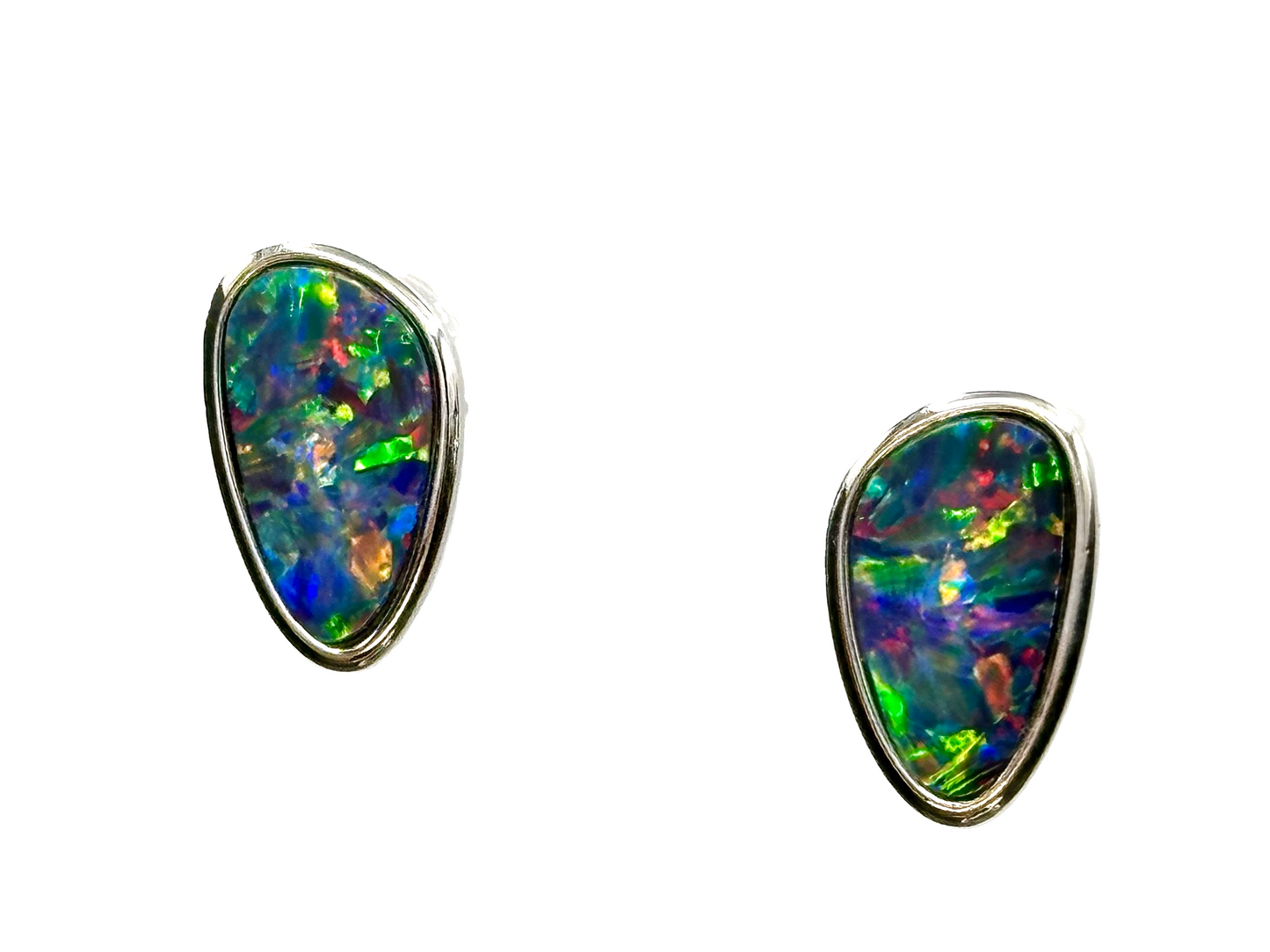 Sterling Silver Doublet Opal Stud Earrings