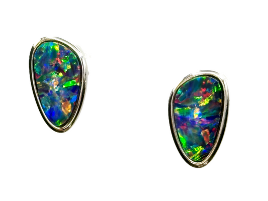 Sterling Silver Doublet Opal Stud Earrings