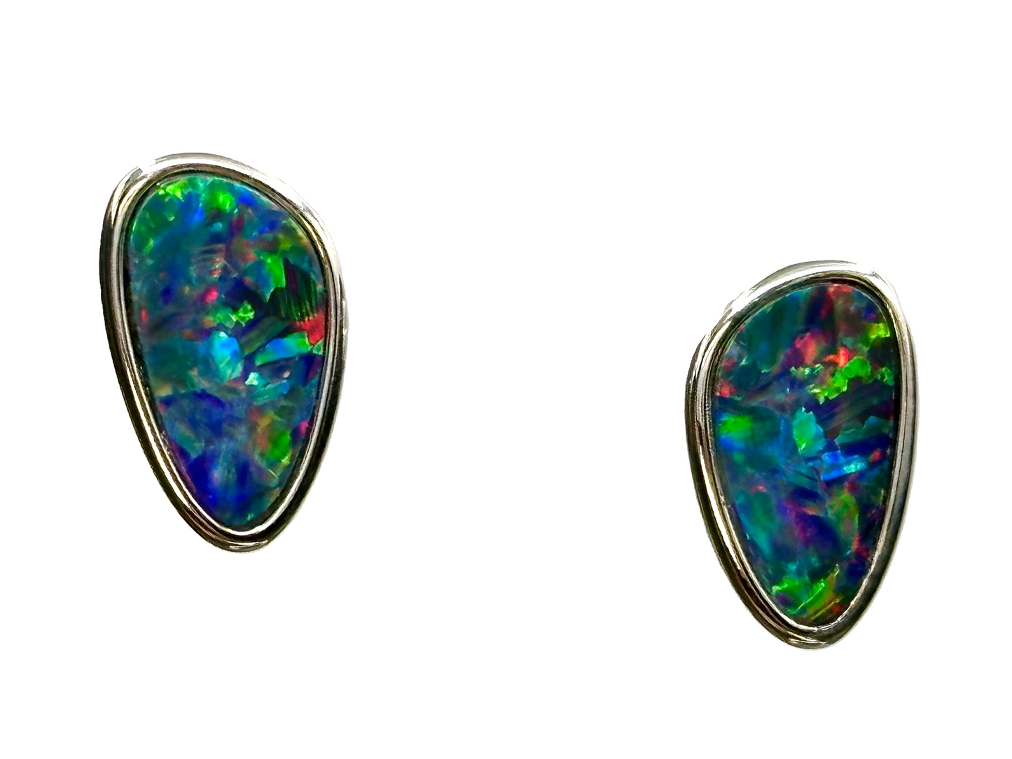 Sterling Silver Doublet Opal Stud Earrings