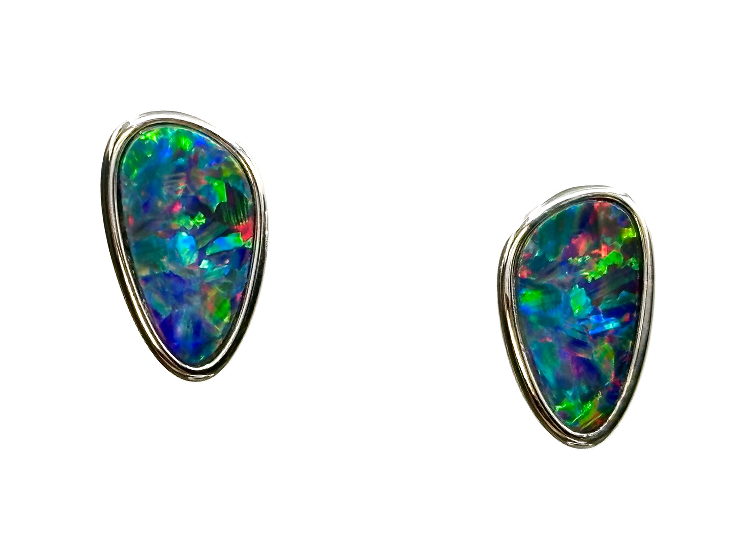Sterling Silver Doublet Opal Stud Earrings