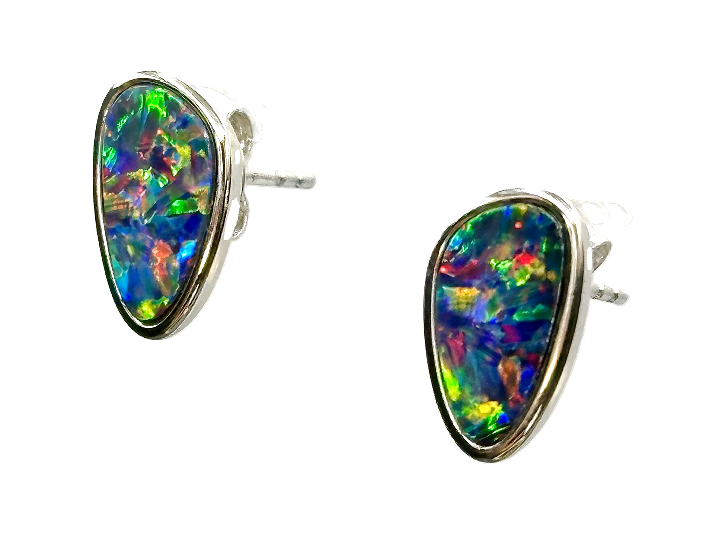 Sterling Silver Doublet Opal Stud Earrings