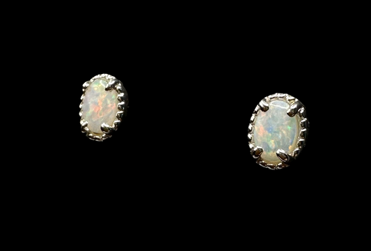 Sterling Silver Solid Opal Stud Earrings