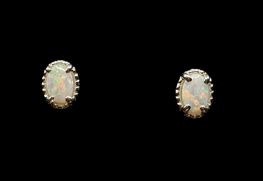 Sterling Silver Solid Opal Stud Earrings