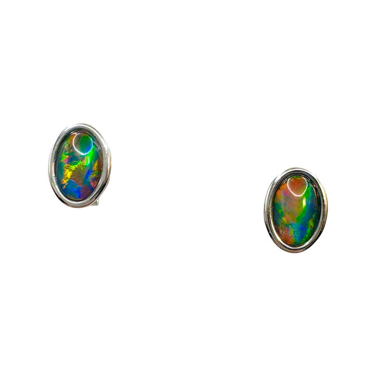 Australian triplet opal sterling silver studs