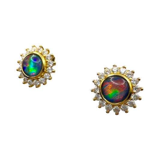 Gold-Plated Triplet Opal Stud Earrings