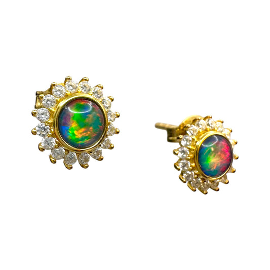 Gold-Plated Triplet Opal Stud Earrings