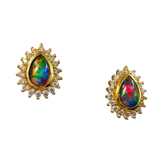 Gold-Plated Triplet Opal Stud Earrings