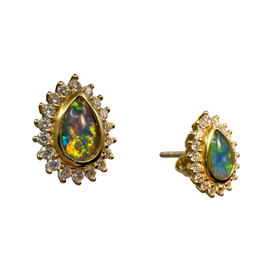 Gold-Plated Triplet Opal Stud Earrings