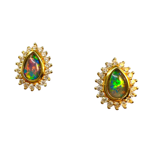 Gold-Plated Triplet Opal Stud Earrings