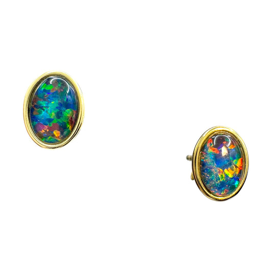Gold-Plated Triplet Opal Stud Earrings