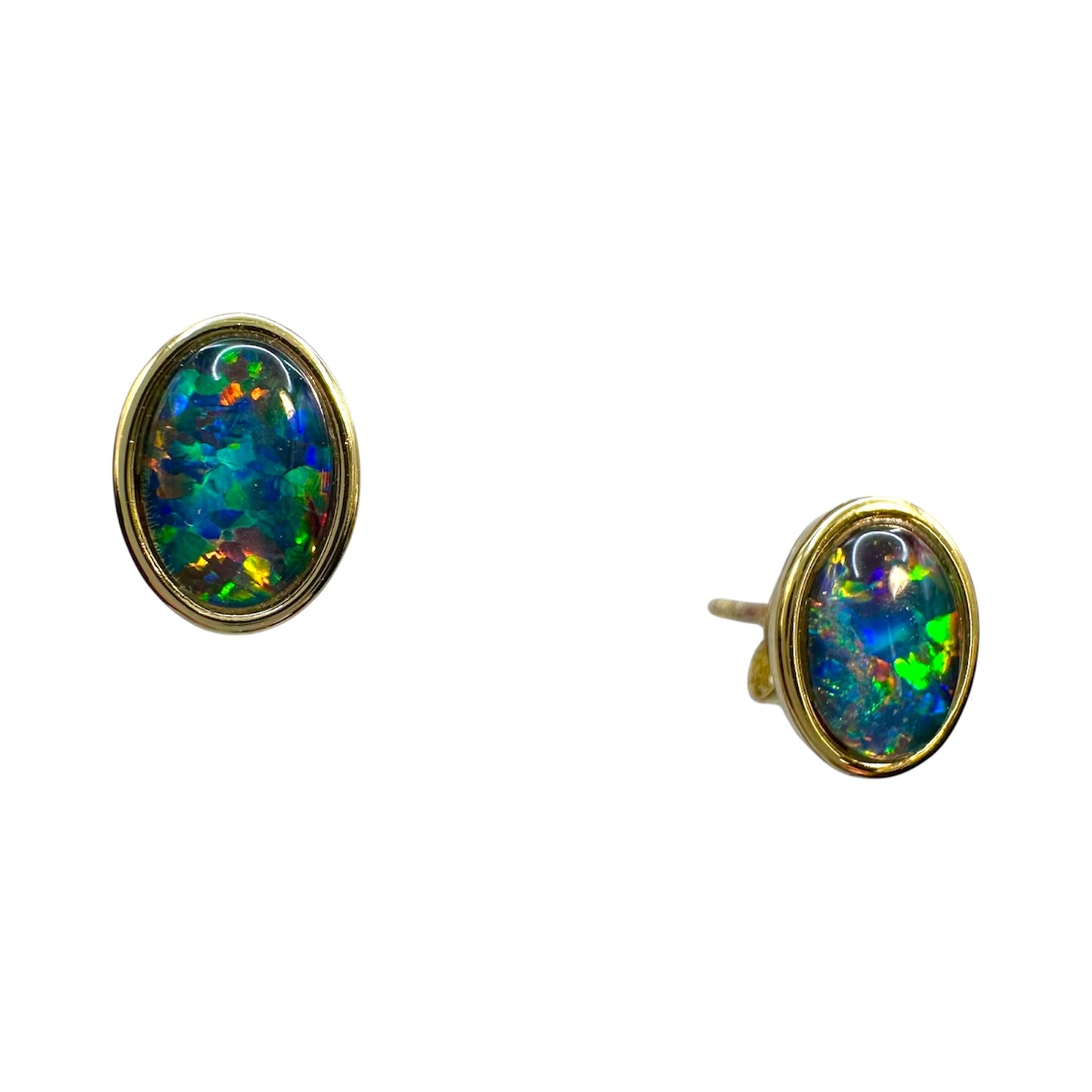 Gold-Plated Triplet Opal Stud Earrings