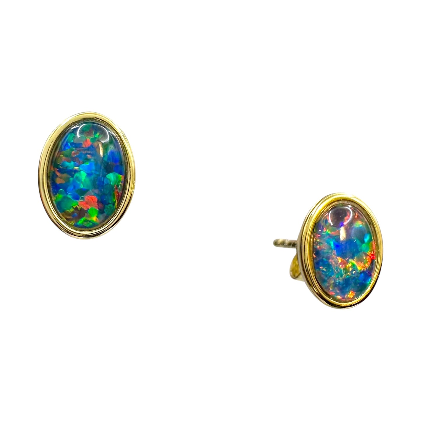 Gold-Plated Triplet Opal Stud Earrings
