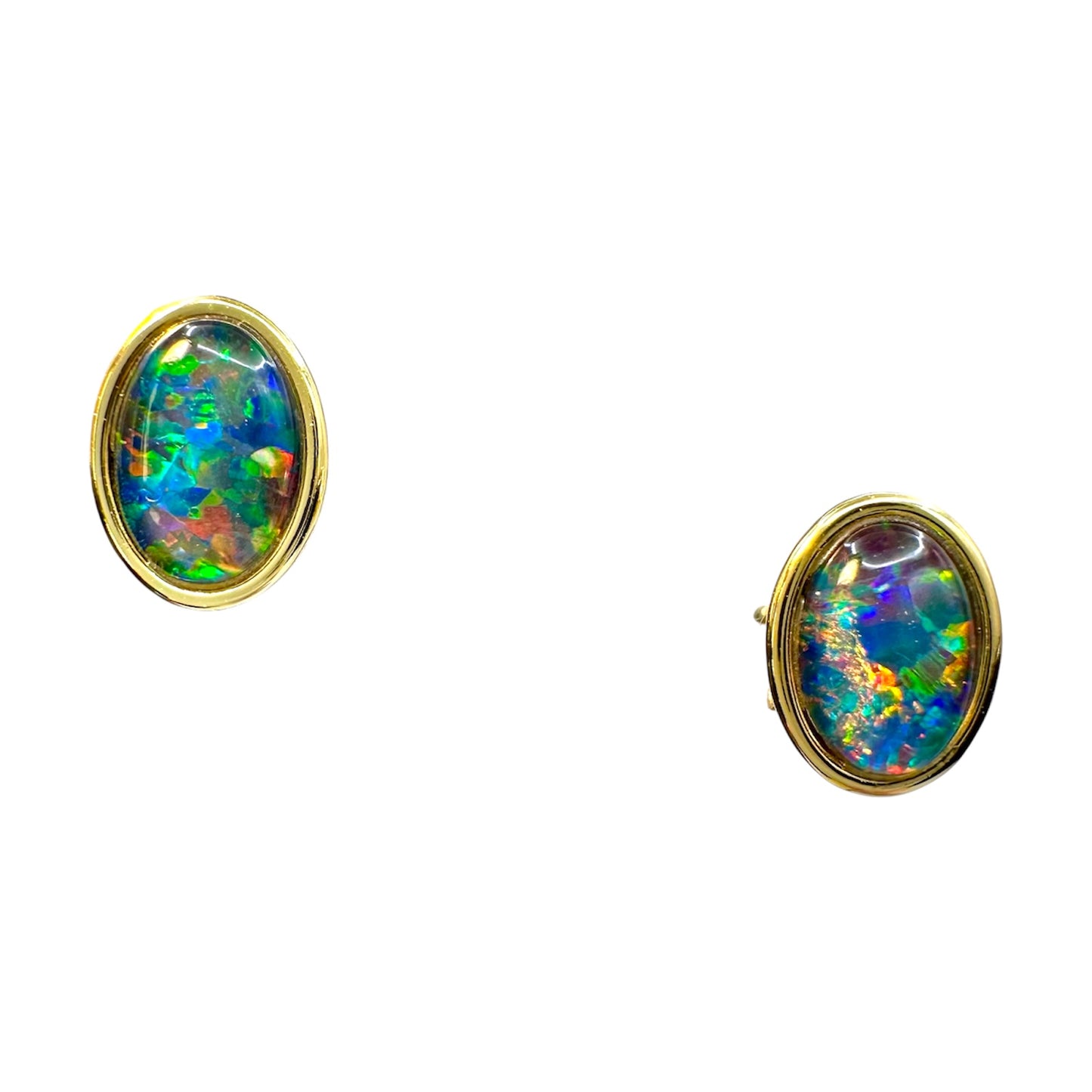 Gold-Plated Triplet Opal Stud Earrings