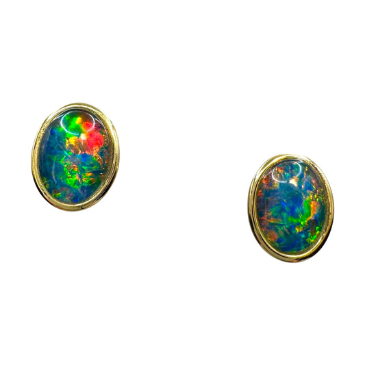 Gold-Plated Triplet Opal Stud Earrings