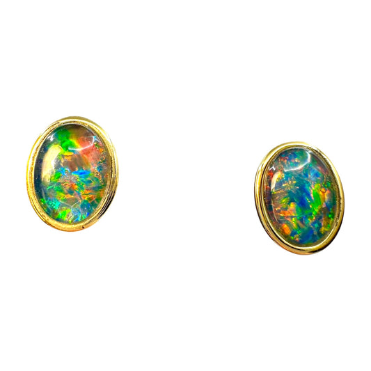 Gold-Plated Triplet Opal Stud Earrings