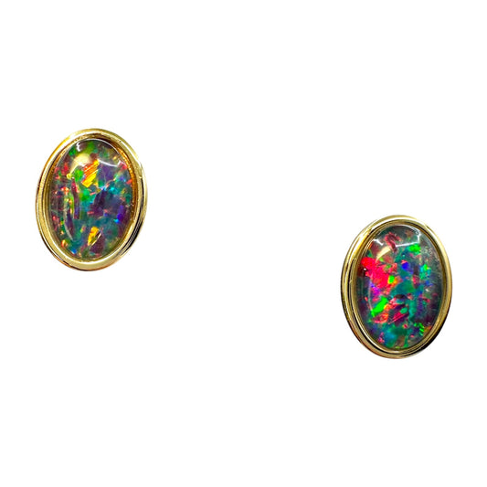 Gold-Plated Triplet Opal Stud Earrings