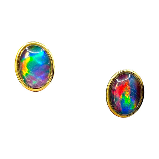 Gold-Plated Triplet Opal Stud Earrings