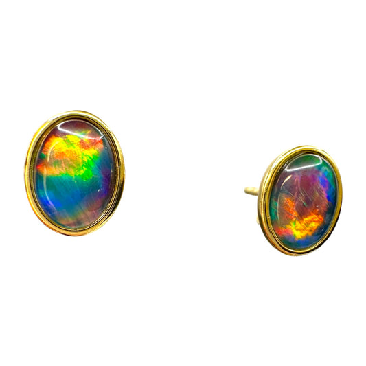 Gold-Plated Triplet Opal Stud Earrings
